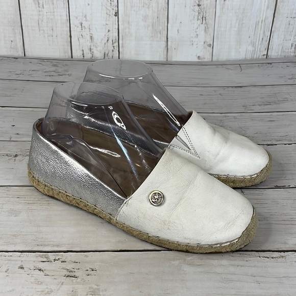 Michael Kors White and Silver Leather Kendrick Espadrille - Picture 1 of 14